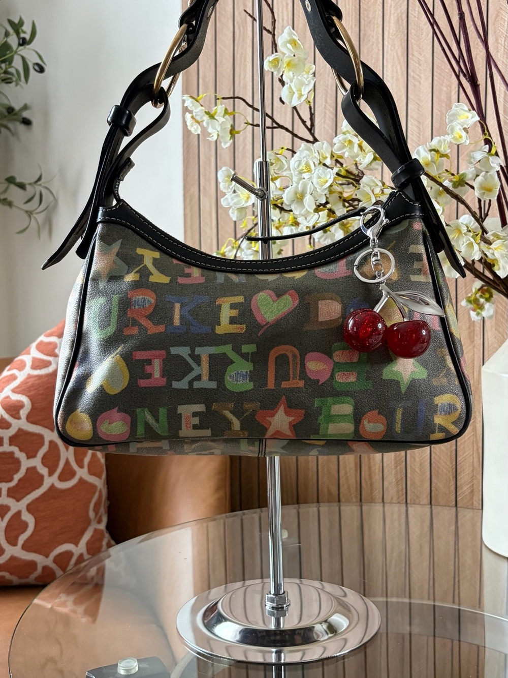 Dooney & Bourke Multicolor Letter-Print Shoulder Bag with Cherry Charm